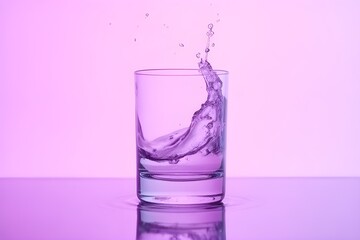 Splashing Water in a Glass on a Purple Background
