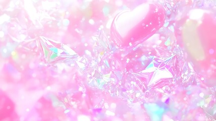 Fototapeta premium Colorful Sparkling Gems and Hearts on a Soft Pink Background