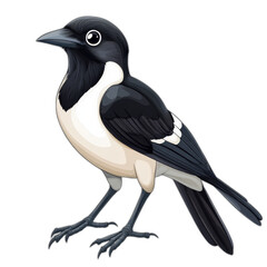 Fototapeta premium A striking black-billed magpie in stunning detail, facing left on a transparent background. Its contrasting black and white feathers blend with a creamy body and sleek black tail, capturing natural el