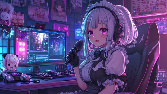 Anime VTuber Streaming Setup &ndash; Virtual Idol Live Podcast & Gaming Room
