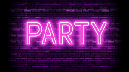 Neon Sign with Bright Pink Letters Spelling Party on Wall