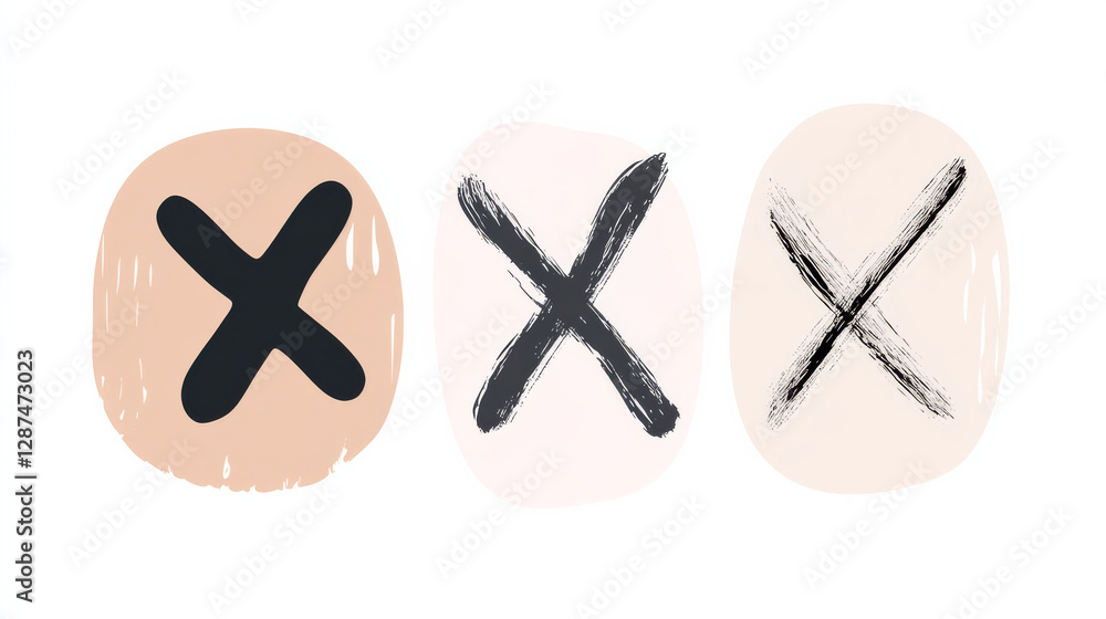 Poster abstract shapes with crosses in various colors and textures
