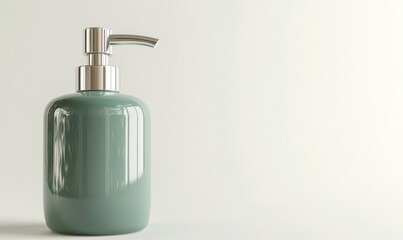 Obraz premium Green soap dispenser on white background, mockup for bathroom products