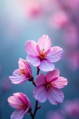 Fototapeta premium Delicate pastel blossoms unfurl, showcasing soft pinks, purples and blues , dainty, beautiful