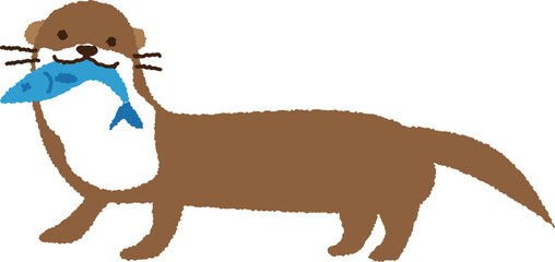 魚を咥えたカワウソのかわいいベクターイラスト素材