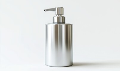 Obraz premium Metal soap dispenser on white background for hygiene product mockups