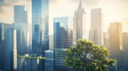 Fototapeta premium Urban Growth Lush Tree Thriving Near Cityscape Architecture Green Future Modern Building Skyline