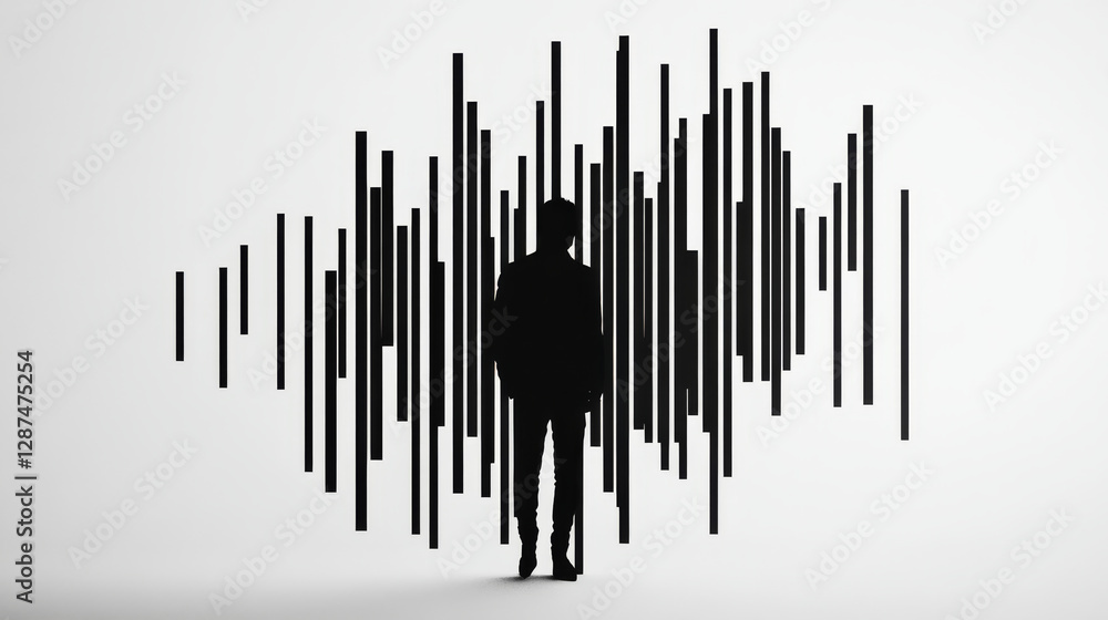 Poster abstract silhouette of person surrounded by vertical lines, creating dynamic visual effect