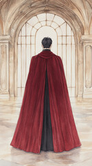 Naklejka premium Contemplative Figure in a Crimson Cloak