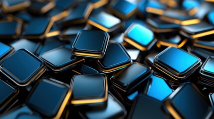 Obraz premium Abstract arrangement of metallic blue squares with golden edges creating a modern tech background