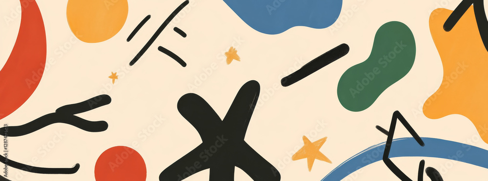 Poster colorful abstract shapes and patterns on light background create playful vibe