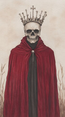 Naklejka premium Skull King in a Red Cloak - Dark Fantasy Art