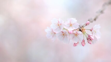 Pink cherry blossoms branch, spring garden, soft focus background, nature beauty