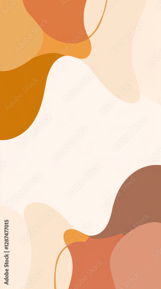 Poster abstract shapes in warm colors on light background create soothing design