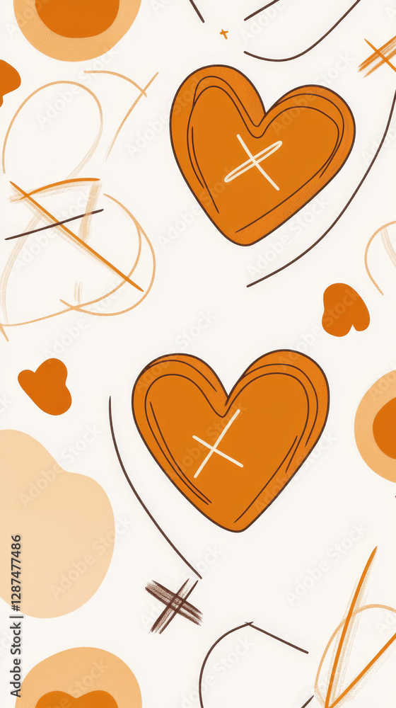 Poster colorful hearts and abstract shapes on light background create playful design