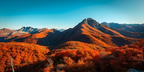 Fototapeta premium vibrant foliage along the rim, Majestic canyon with a river snaking, adding a splash of color to the already stunning landscape, sunny sky. landscape vibrant foliage along flowers,