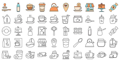 Fototapeta premium Set of coffee vector icons with white background