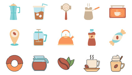 Set of coffee vector icons with white background