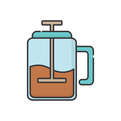 Obraz premium Flat Vector Illustration of a French Press Coffee Maker Filled with Brewed Coffee – Modern Minimalist Icon