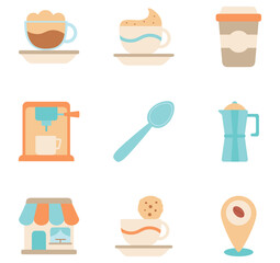 Set of coffee vector icons with white background