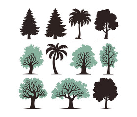 Fototapeta premium Collection of Silhouetted Trees in Pastel Tones