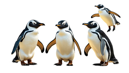 Obraz premium A set of penguins in different poses, high-quality PNG collection with cute and detailed penguin illustrations for various creative projects
