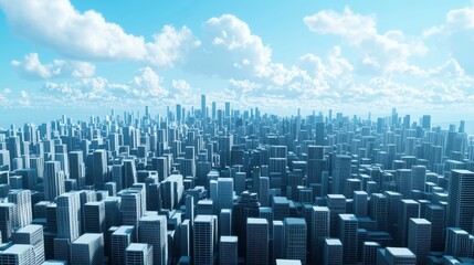 Obraz premium digital twin city in Metaverse, showcasing vast skyline with numerous buildings under bright blue sky