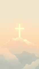 Christian Worship in Nature Christian Worship in Nature Serene Cross Silhouette Emerging from Soft Clouds at Sunrise in Pastel Colors for Spiritual Themes and Faith-Based Designs