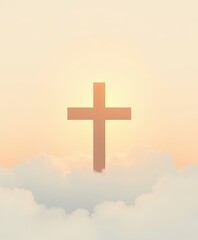 Christian Worship in Nature Christian Worship in Nature Cross Symbol Rising Above Soft Clouds Under Gentle Sunrise Light in Tranquil Sky Background