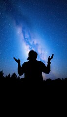 Christian Worship in Nature Christian Worship in Nature Silhouette of a Person Gazing at a Starry Night Sky with Milky Way and Trees in the Background