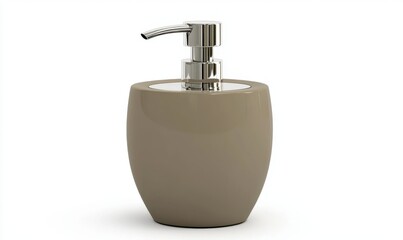 Obraz premium Taupe ceramic soap dispenser isolated on white for bathroom use