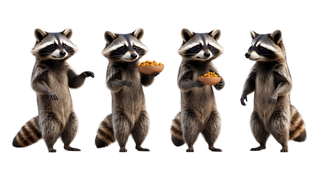 Raccoon set featuring multiple poses, charming woodland animal collection for creative projects and designs