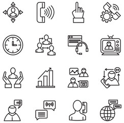 Set of communication vector icons in black lines with white background
