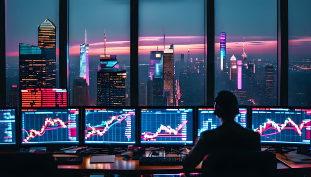 Market analysis and trading strategies new york city data visualization urban skyline evening view financial concepts