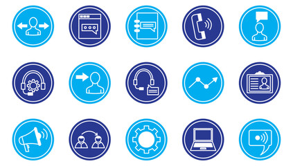 Set of blue communication vector icons with white background