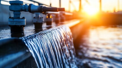 Purification process at sunrise showcasing water treatment technology
