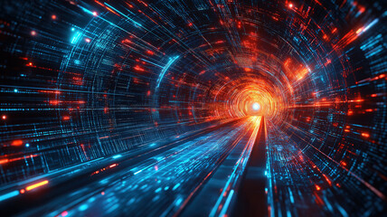 Obraz premium A digital city design with high-tech elements and neon light effects, ideal for a futuristic tech