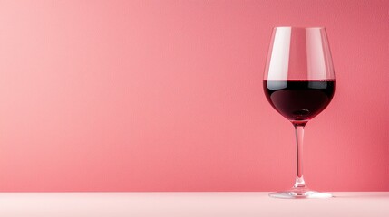 Red Wine Glass Against Pink Background
