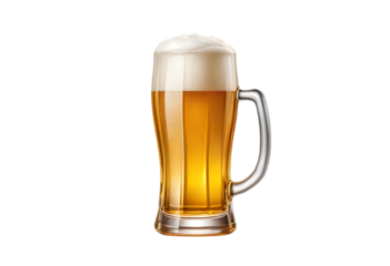 Cold Glass of Beer with Frothy Foam, Golden Lager, Isolated on Transparent Background