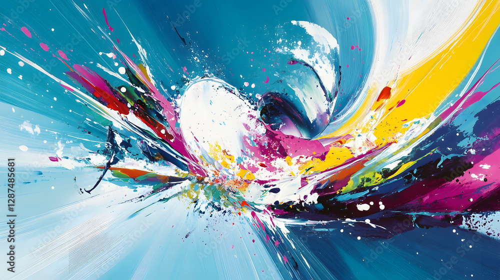 Poster colorful abstract paint splats and drips on a textured surface creating an artistic background