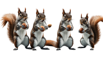 Various squirrels in different poses, charming woodland animals isolated on transparent background, perfect for wildlife-themed compositions
