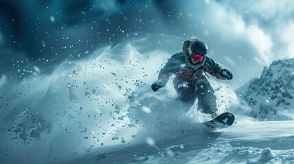 Snowboarder Shredding Through Powder