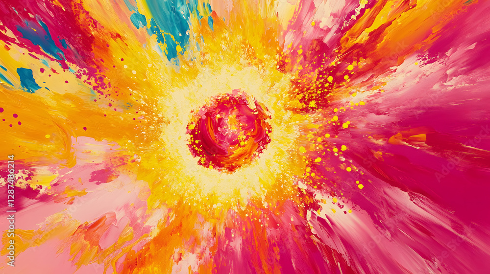 Poster bright explosion of colorful paint splashes on a white background creating an abstract artistic comp