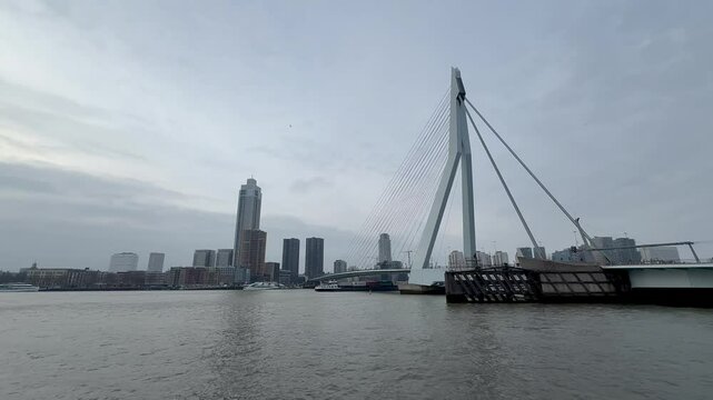 Stunning View of the Erasmus Bridge and Rotterdam Skyline &ndash; Iconic Dutch Architecture at Day