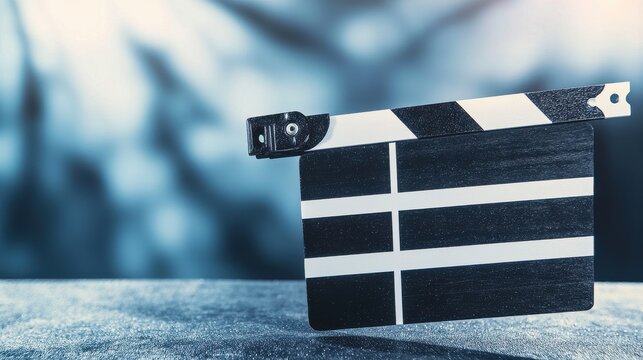 A film clapperboard rests on a surface, symbolizing film production and the creative process behind making movies.