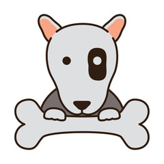 Vector image of a dog icon with a bone on a white background