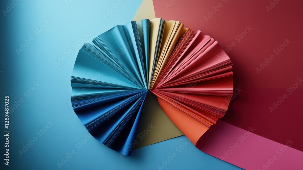 Poster a designer workspace featuring a palette of colors, arranged in a fan shape with negative space.