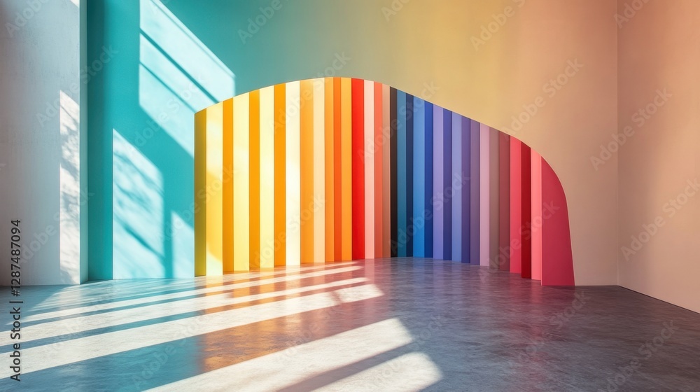 Poster a designer workspace featuring a palette of colors, arranged in a fan shape with negative space.