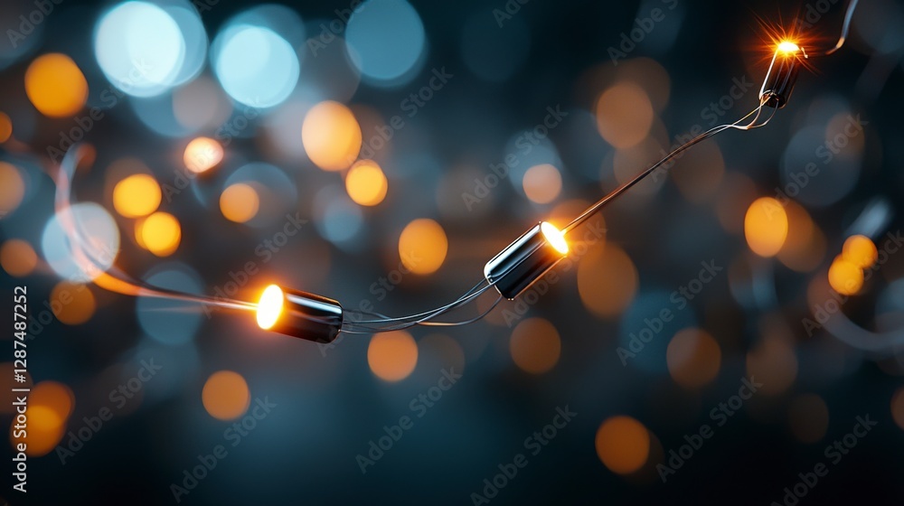 Poster glowing light bulbs on wire creating a beautiful bokeh effect for festive or decorative background u