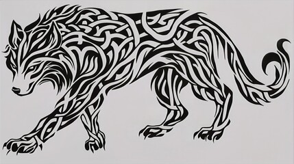 Fototapeta premium 켈트늄 늑대 타투 – 복잡한 매듭과 강력한 전사 정신